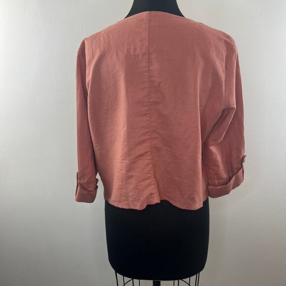 DALIA Dusty Pink Cardigan Top Linen Pockets 3/4 Roll Up Sleeve Size Large L - Picture 6 of 11